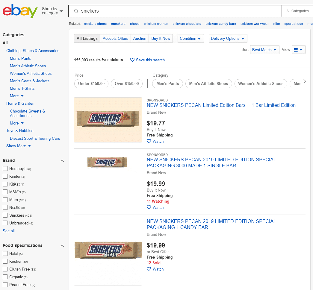 snickers texas pecans for sale on ebay