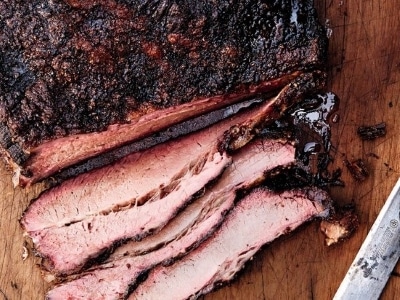 smoked brisket partly sliced