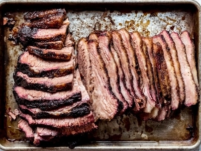 full tray of sliced brisket