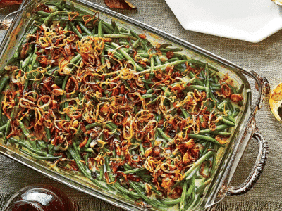 old school green bean casserole over view