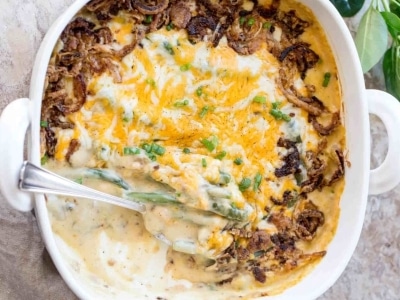 cheesy green bean casserole top view