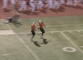 A Linebacker for UT Permian Basin Intercepted a Pass and Then Handed it to a Teammate So He Could Score in His Final College Football Game ut permian basin linebacker giving football to senior to score touchdown