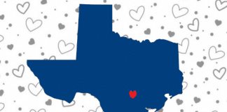 blue Texas over heart background