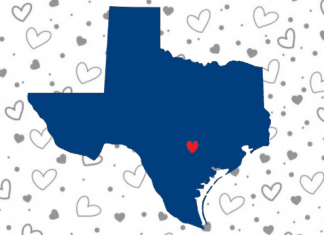 blue Texas over heart background