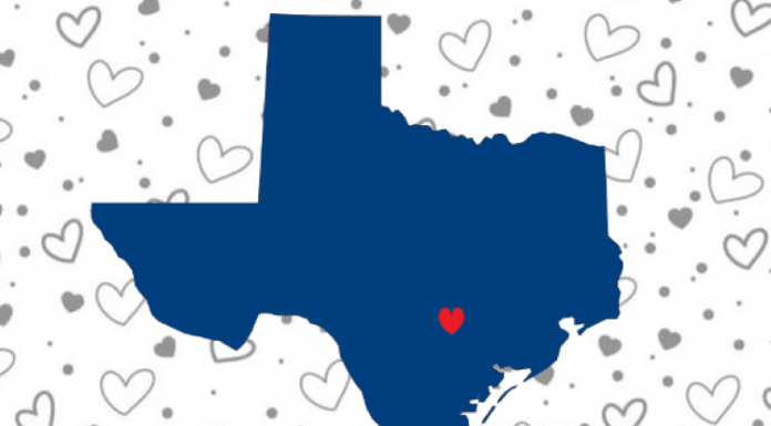 blue Texas over heart background