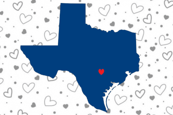 blue Texas over heart background