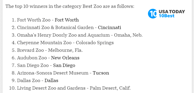 usa today list of best zoos 2020