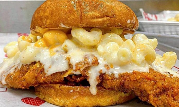 fried chicken mac and cheese sandwhich houston