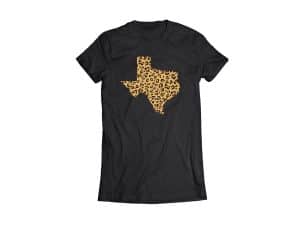 leopard print state of texas womens tshirt black