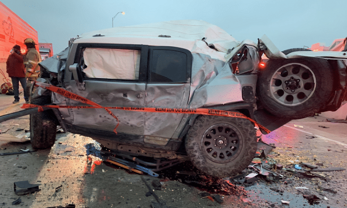 crushed toyota fj cruiser fort worth texas 2021 pileup