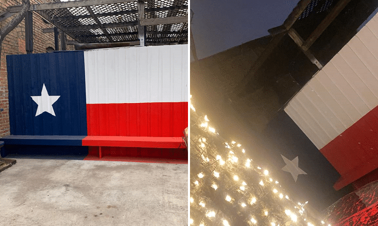 There's a New Patio in Dallas With Huge Flag Painted Bench - Texas is