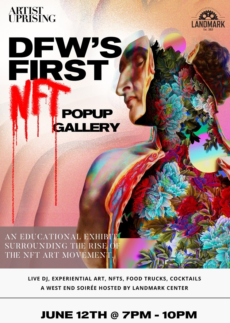 artist upriding dallas nft art popup event flyer