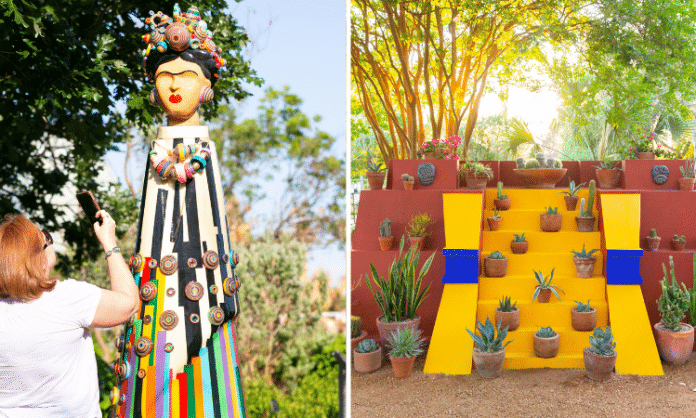 frida kahlo art sculpture in sana anotnio botanical gardens mexican inspired art