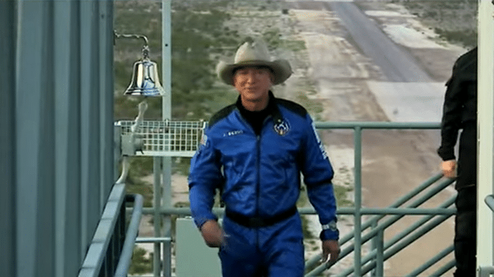 jeff bezos cowboy hat rocket walk