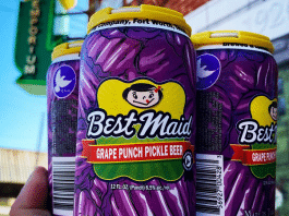 martin house grape punch pickle beer cans in a hand