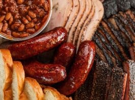 meat plate from goldee's barbecue in fort worth texas