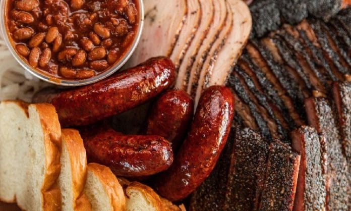 meat plate from goldee's barbecue in fort worth texas