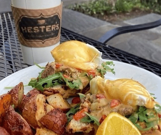 pulled pork benedict dish from hester's cafe in corpus christi