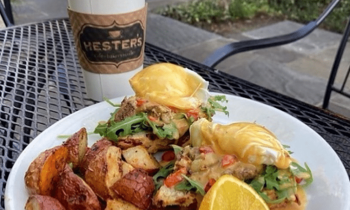 pulled pork benedict dish from hester's cafe in corpus christi