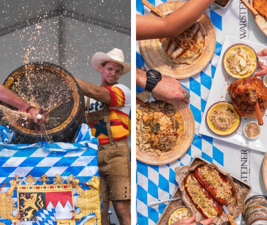 King's Oktoberfest beer keg tap and German food