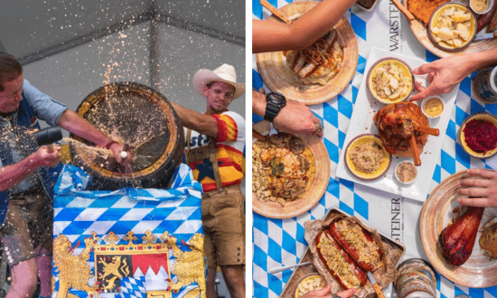 King's Oktoberfest beer keg tap and German food