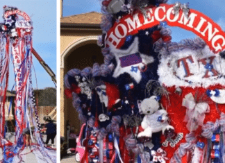 world's largest mum closeup and far away lifted up by a crane