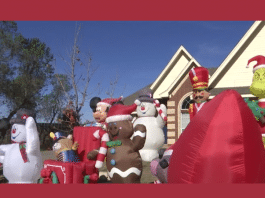 Christmas inflatables on a lawn in Abilene