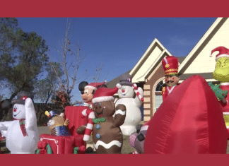 Christmas inflatables on a lawn in Abilene