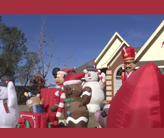 Christmas inflatables on a lawn in Abilene