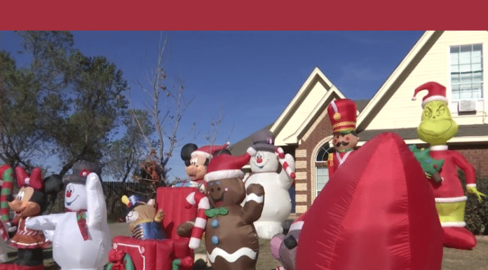 Christmas inflatables on a lawn in Abilene