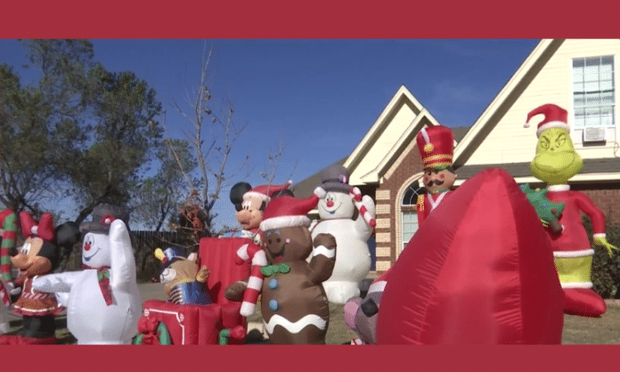 Christmas inflatables on a lawn in Abilene