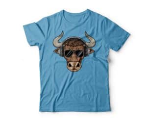 bull with aviators and headphones shirt mockup turquoise