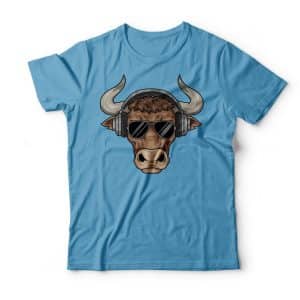 bull with aviators and headphones shirt mockup turquoise