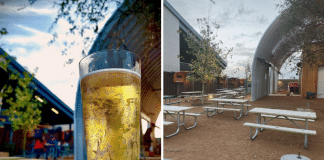 cold beer and outdoor seating at beer garden