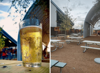 cold beer and outdoor seating at beer garden