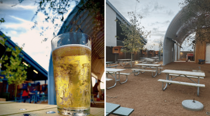 cold beer and outdoor seating at beer garden