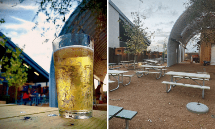 cold beer and outdoor seating at beer garden