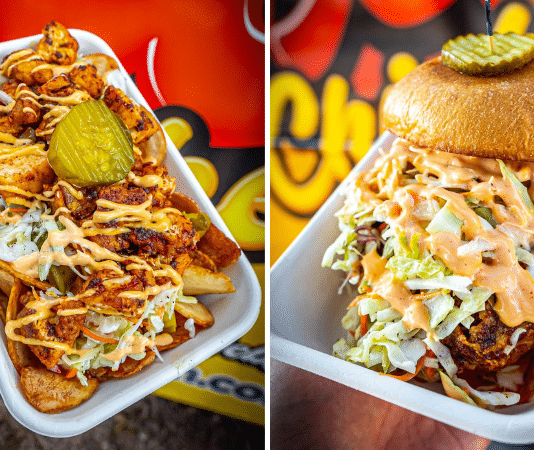 tex' hot chicken food truck hot chicken plate and chicken sandwich