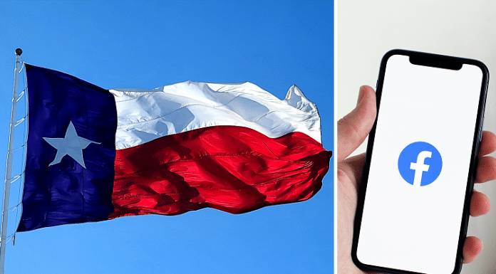 texas flag waving and facebook icon on a smartphone