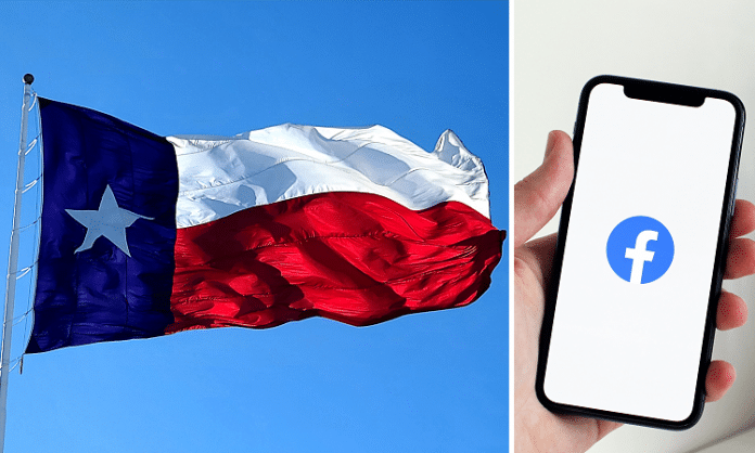 texas flag waving and facebook icon on a smartphone