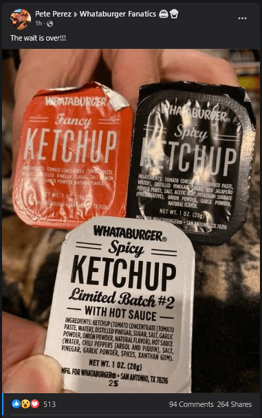 leaked whataburger spicy ketchup photo facebook group screenshot