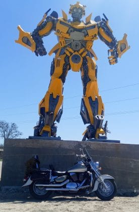 bumblebee statue elmo texas with motorcycle