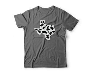 texas shape cow print t-shirt deep heather gray