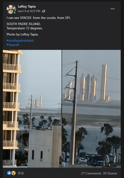 leroy tapia fans of texasstormchasers.com post about seeing spacex from condo