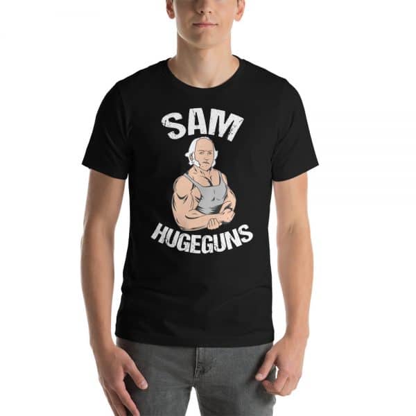 sam hugeguns texas shirt design on white male