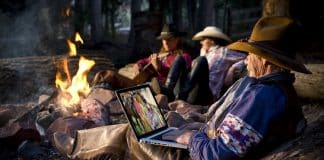 cowboys laptop campfire