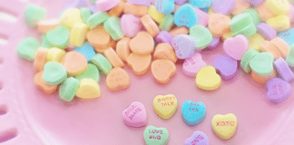 valentines day heart candy on a piink plate