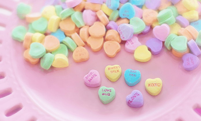 valentines day heart candy on a piink plate