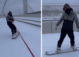 guy snowboarding in dallas january 31st 2023