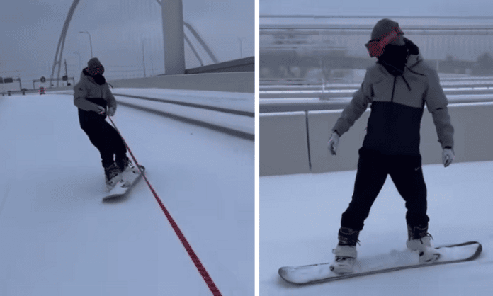 guy snowboarding in dallas january 31st 2023